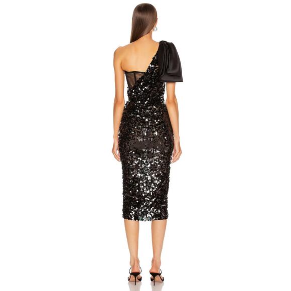 NWT Dolce & Gabbana Black Sequin One Shoulder Midi Cocktail Dress 46 XL - Picture 6 of 9